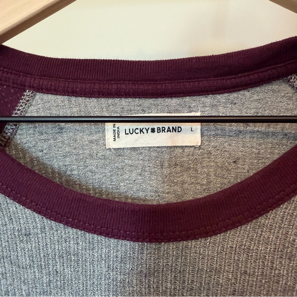 Lucky Brand Gray and Maroon Raglan Thermal Long Sleeve Tee - Picture 2 of 5